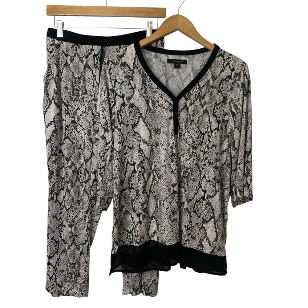 Donna Karan Pajama Set Sleepwear Set Snakeskin Print Capris Size L Soft